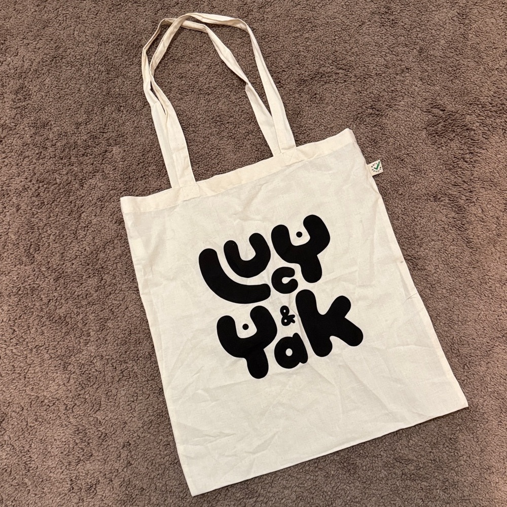 Organic Cotton Lightweight Lucy & Yak Reusable Shoppers Tote-Beige/Black-Flawed